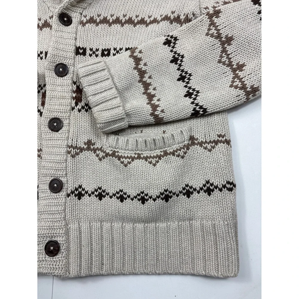 Salt Valley Fair Isle Shawl Collar Cardigan Women's S Cotton Brown - Picture 2 of 9